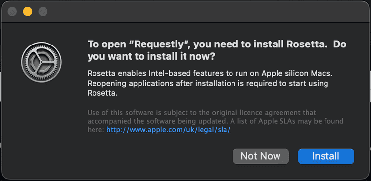 Error asking to install rosetta when trying to install Requestly Error asking to install rosetta when trying to install Requestly