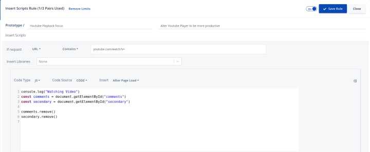 Rule to remove comment section and recommended videos column Rule to remove comment section and recommended videos column