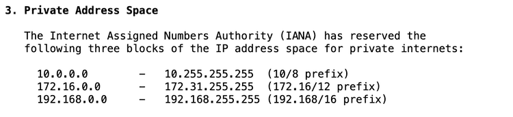Private IP ranges as mentioned in RFC 1918 Private IP ranges as mentioned in RFC 1918